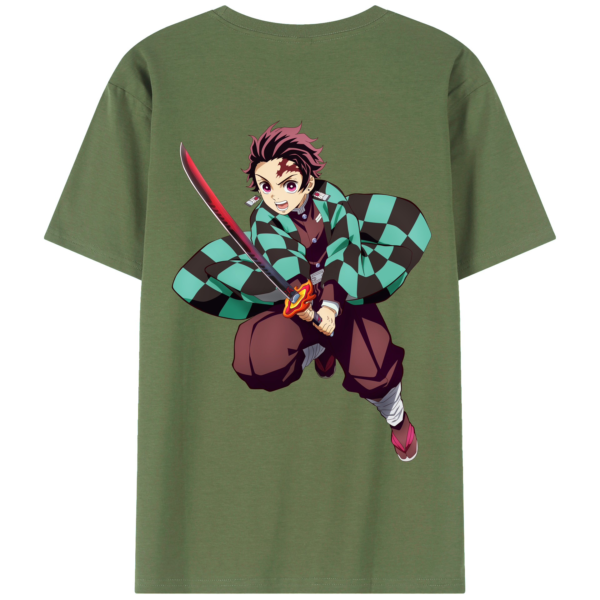 （画像用） 鬼滅の刃 竈門 炭治郎／かまど たんじろう Kamado Tanjirou 綿100％ メンズ半袖Tシャツ（バックプリント） 通気性